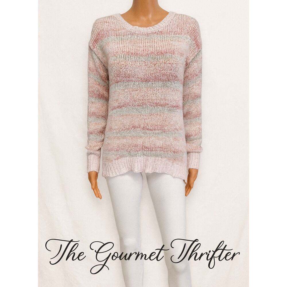 Carolyn Taylor Pink Multicolor Knit Long Sleeve Pullover Sweater Small Cozy